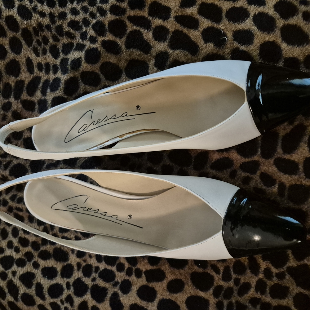 Women's Black and White Slingback Shoes Made In Spain In Original Box